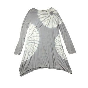 Soft Surroundings Womens Gray/White Tie Dye Long Sleeve Tunic Stretch Small Boho